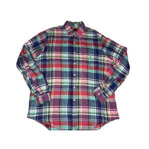 Ralph Lauren TOP men’s L pink purple Madras plaid 100% linen luxury beach